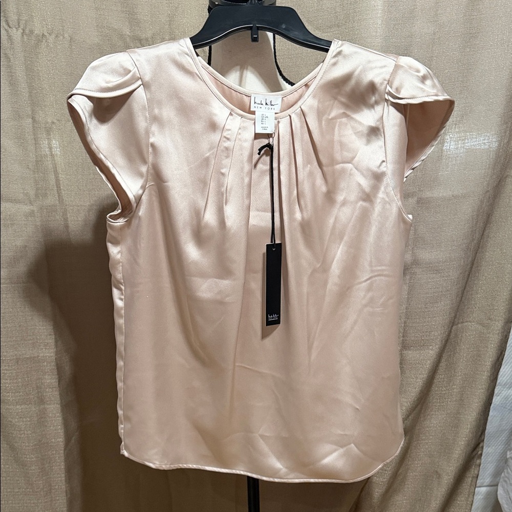 Nicole Miller Blush Pink Satin Cap-Sleeve Top